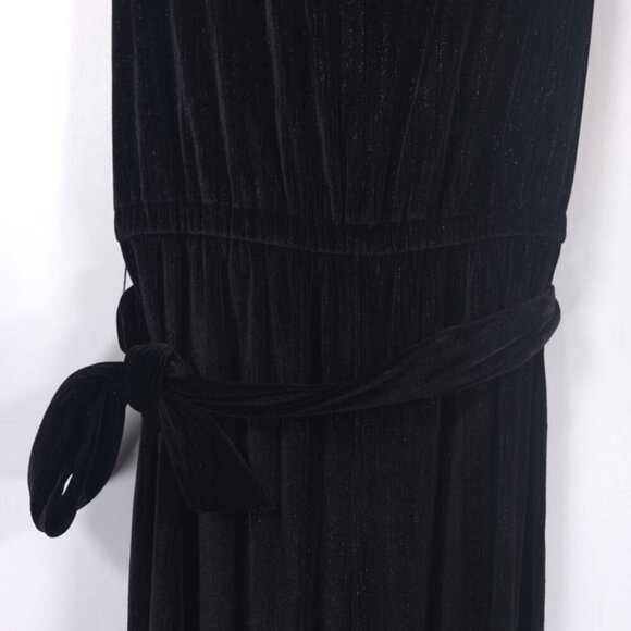 NWT MICHAEL KORS Black Silver Vneck Wide Leg Jumpsuit Tie Belt Sleeveless MEDIUM - Picture 11 of 14